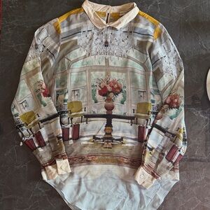 Mary Katrantzou Sheer Silk Graphic Print Blouse 8